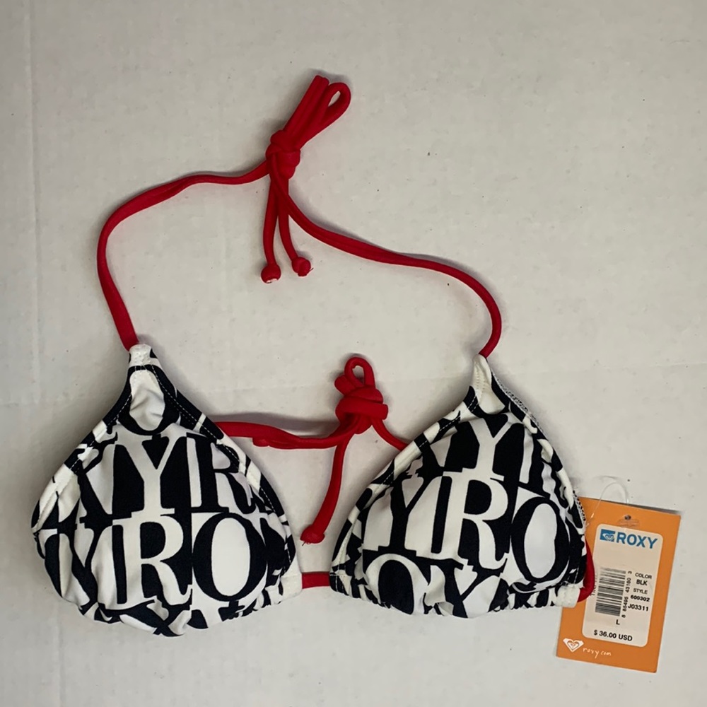 Roxy Black and White Bikini with Red Straps